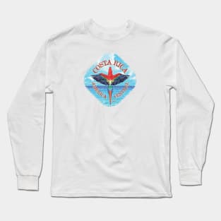 Costa Rica, Scarlet Macaw Flying Over the Sea Long Sleeve T-Shirt